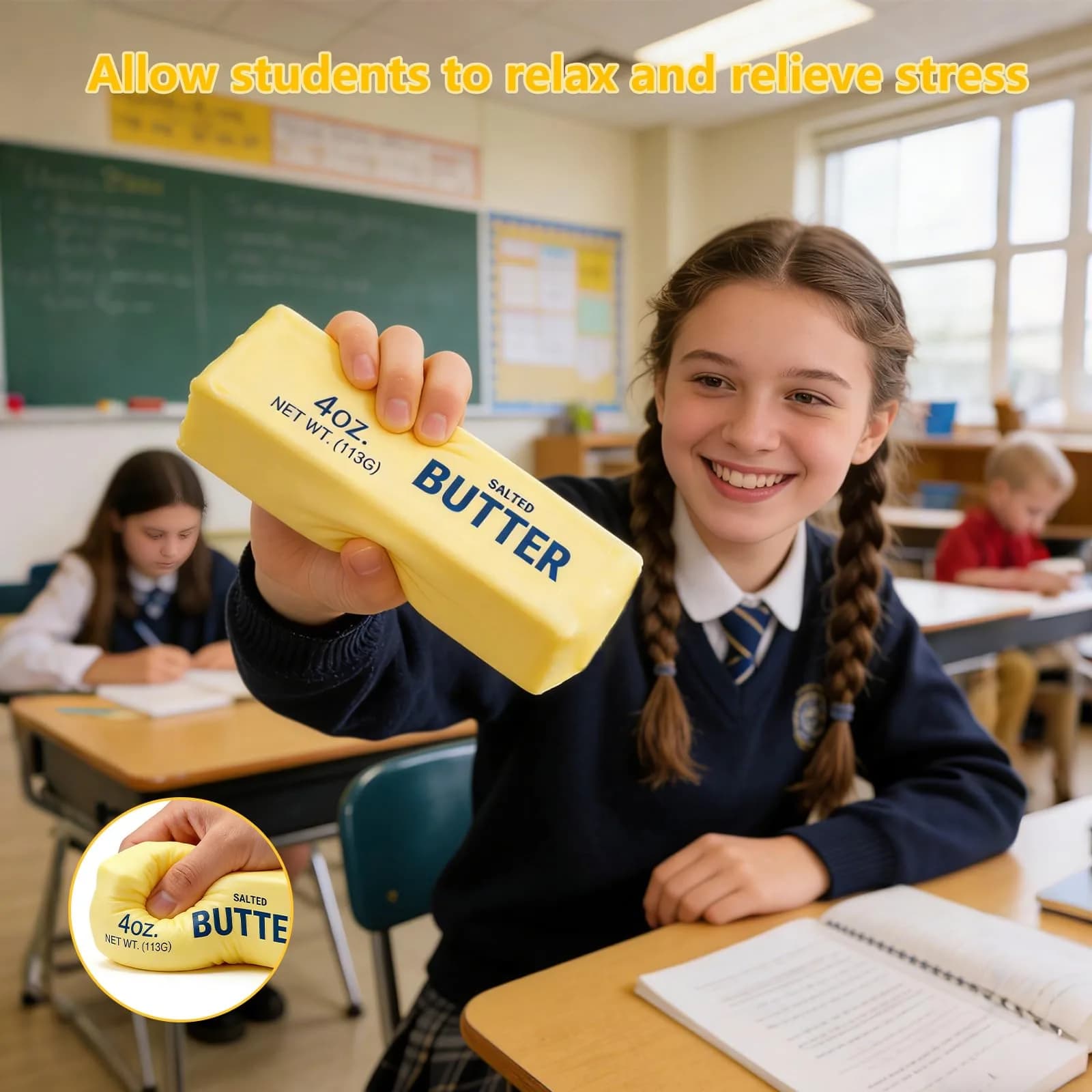 OPOM Butter Squishy Toy Yellow | Soft Scented Fidget Stress Ball 13.5cm (5.3 inch) - view 3