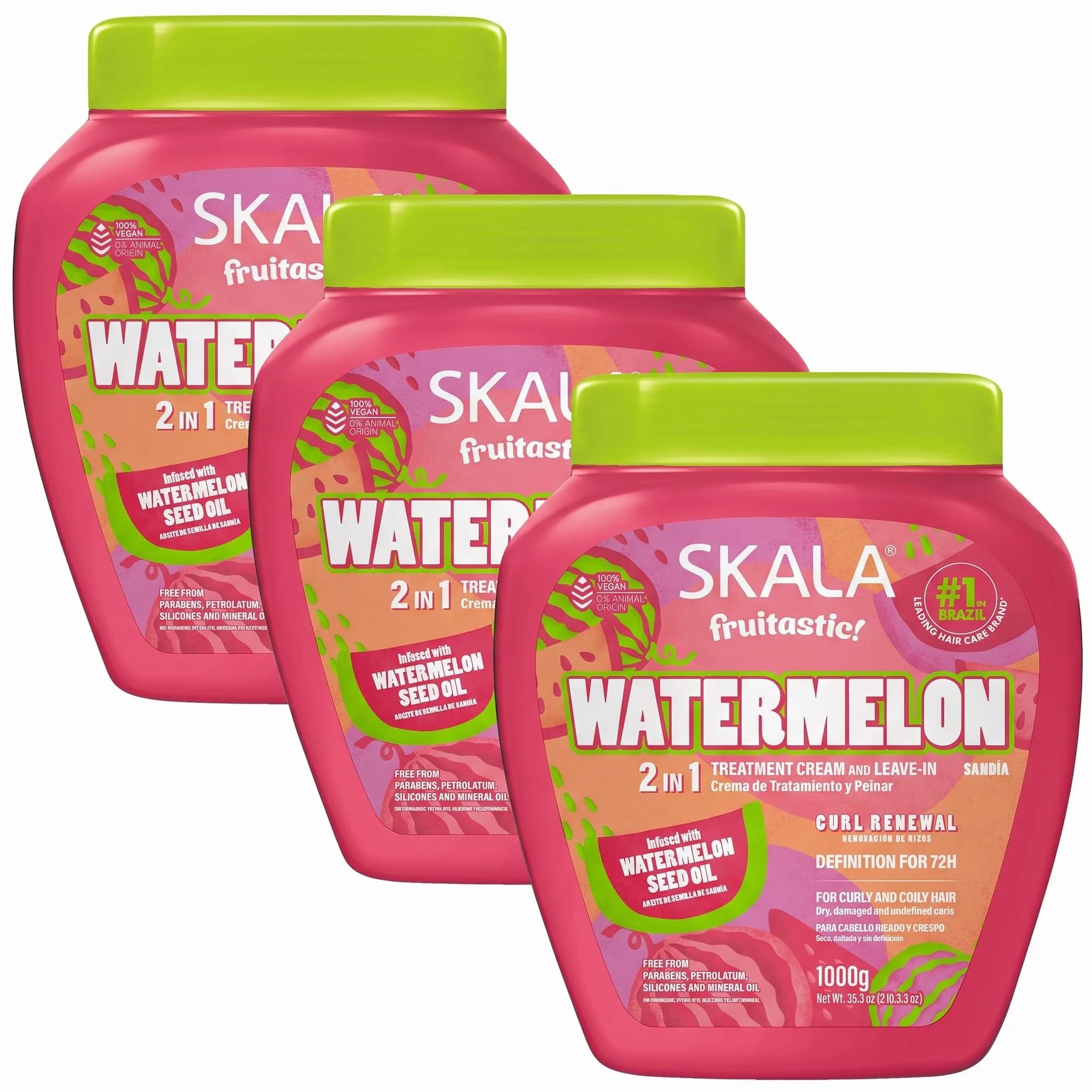 SKALA Watermelon 2 in 1 Treatment Cream & Leave In Conditioner, 1kg | Deep Hydration & Smoothing for Curly Hair — Negro