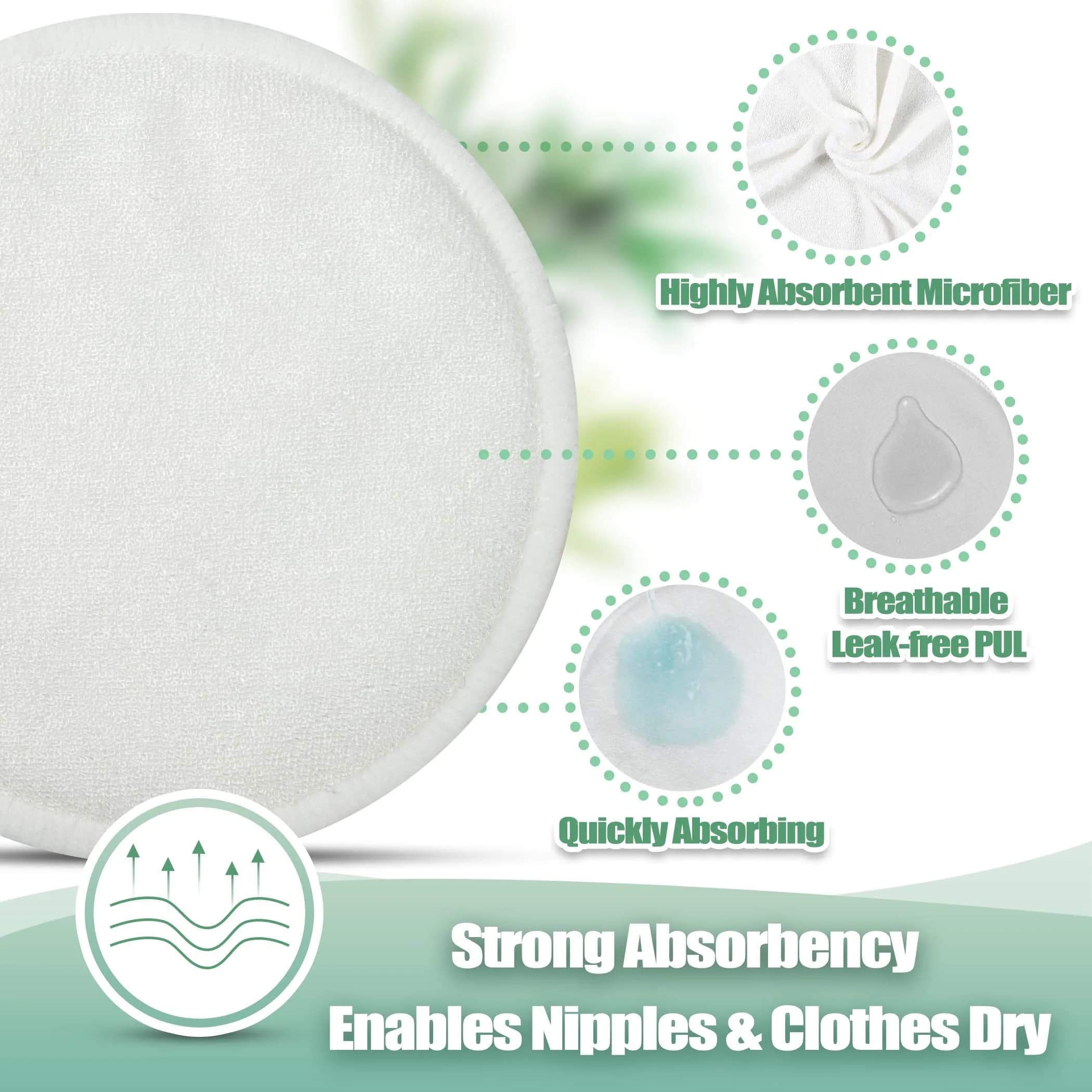 wegreeco Nursing Breast Pads (14 Pack) with Laundry & Travel Bags | Soft, Breathable, Leak-Free Washable Pads - view 4