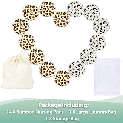 wegreeco Washable Reusable Nursing Breast Pads (14 Pack) - Large Cheetah Print | Soft & Absorbent for Leak-Free Comfort thumbnail 3