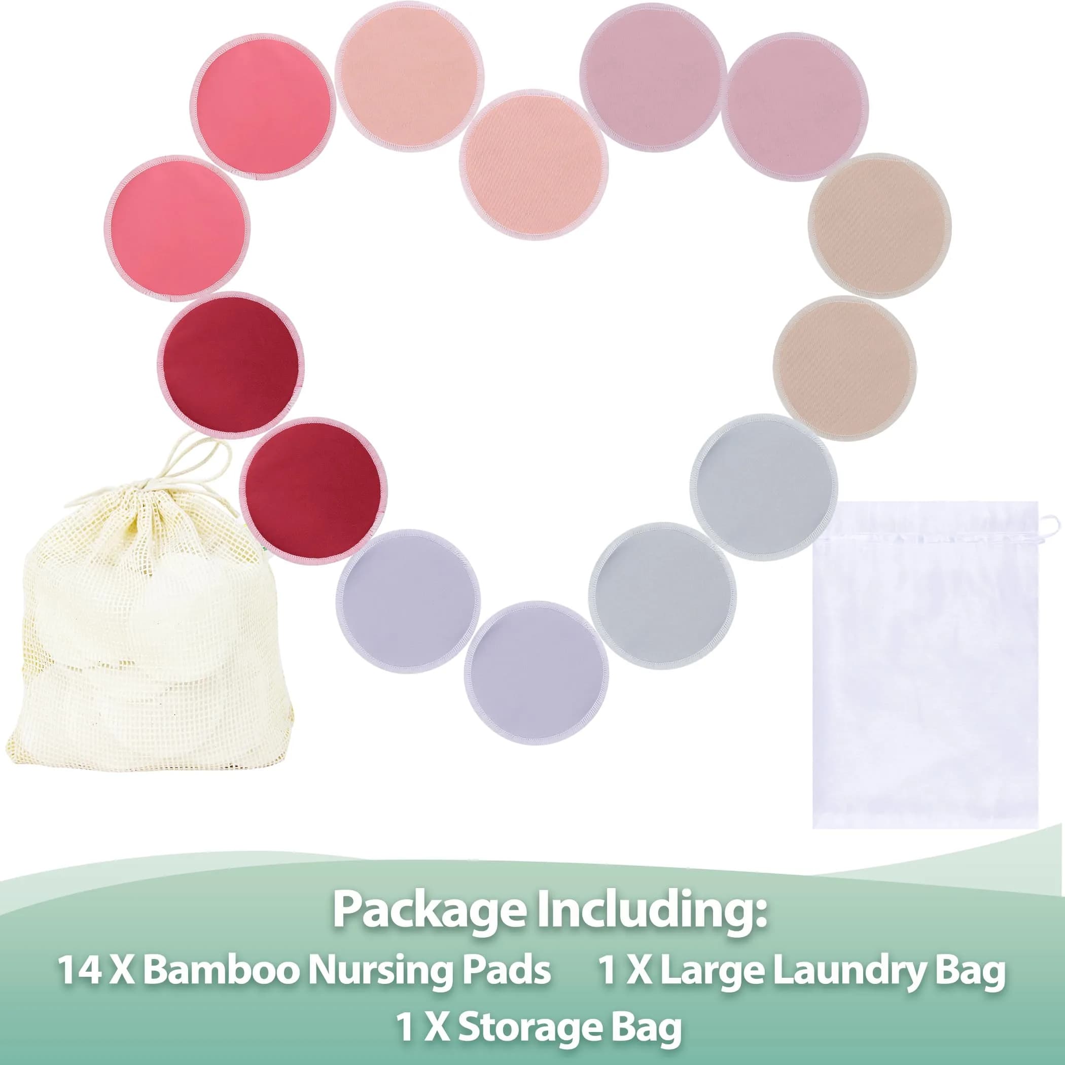 wegreeco Nursing Breast Pads Large Pink+Purple Plain Shape (14 Pack) | Washable & Reusable Breastfeeding Pads for India - view 2