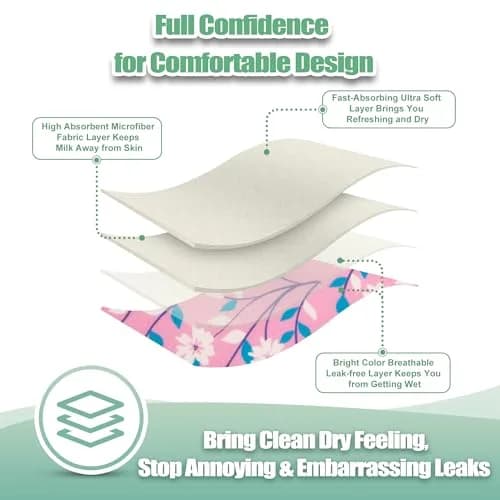 wegreeco Reusable Nursing Breast Pads (14 Pack) - Large, Pink Flowers | Soft, Breathable & Leak-Free for Moms thumbnail 5