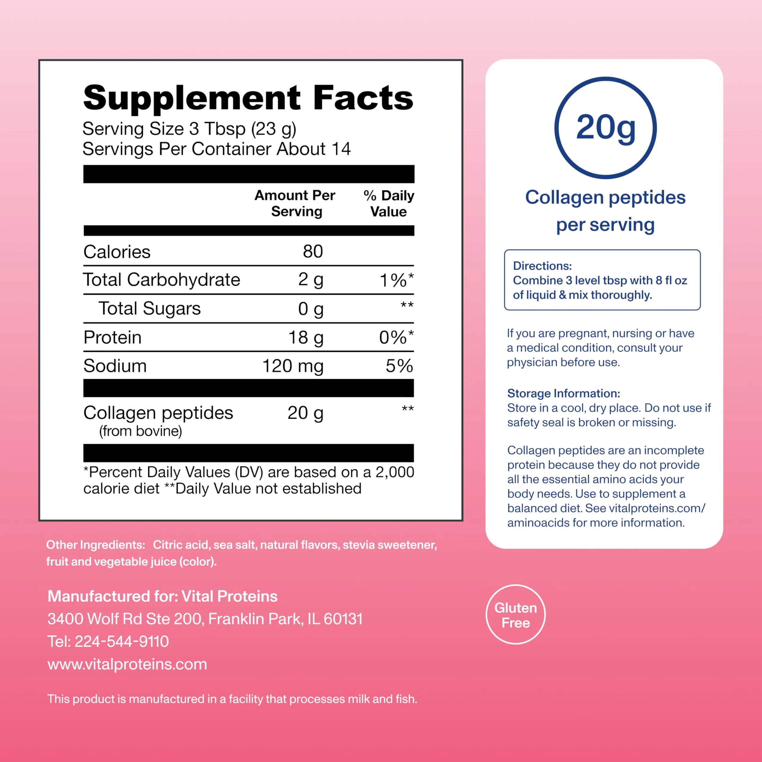 Vital Proteins Strawberry Lemonade Collagen Peptides Powder, 11.34oz (321g) | Hair, Skin, Bone & Joint Support - view 3