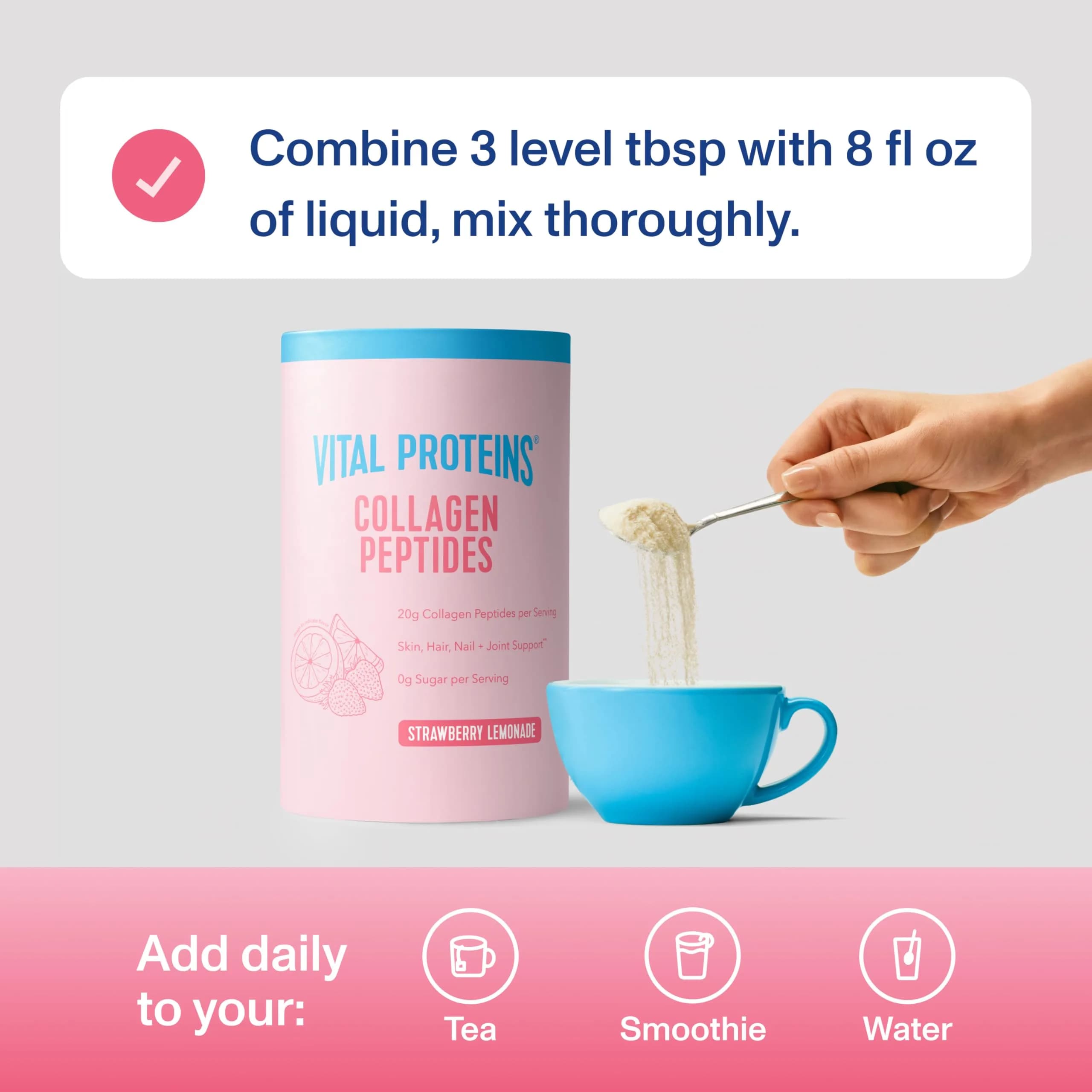 Vital Proteins Strawberry Lemonade Collagen Peptides Powder, 11.34oz (321g) | Hair, Skin, Bone & Joint Support - view 4