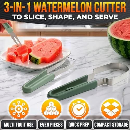 BURIUS Watermelon Cutter Slicer Tool 3-in-1 | Stainless Steel Fruit Prep Tool for Picnics & Kitchen thumbnail 4