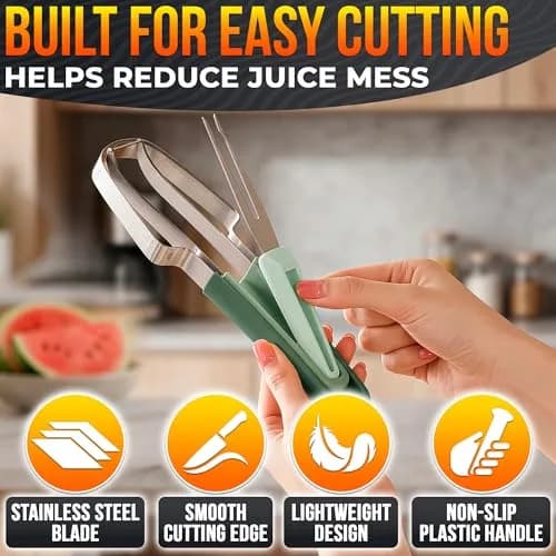 BURIUS Watermelon Cutter Slicer Tool 3-in-1 | Stainless Steel Fruit Prep Tool for Picnics & Kitchen thumbnail 3