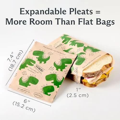 Stasher Recyclable Kraft Paper Sandwich Bags for Kids 50 ct Dino | Eco-Friendly, Reusable, Made in USA thumbnail 5