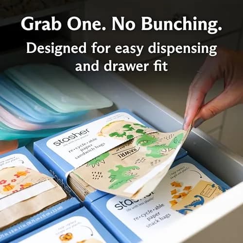 Stasher Recyclable Kraft Paper Sandwich Bags for Kids 50 ct Dino | Eco-Friendly, Reusable, Made in USA thumbnail 7