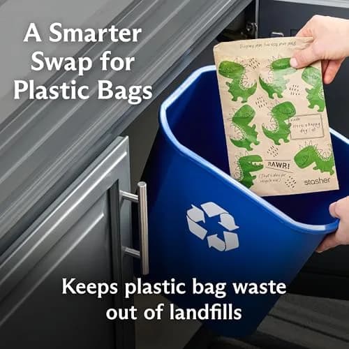 Stasher Recyclable Kraft Paper Sandwich Bags for Kids 50 ct Dino | Eco-Friendly, Reusable, Made in USA thumbnail 8