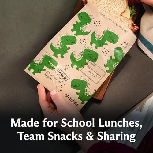 Stasher Recyclable Kraft Paper Sandwich Bags for Kids 50 ct Dino | Eco-Friendly, Reusable, Made in USA thumbnail 2