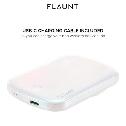 FLAUNT 5000mAh Wireless Battery Pack with USB-C Port - Iridescent Pearl | MagSafe Compatible, Slim & Stylish thumbnail 6