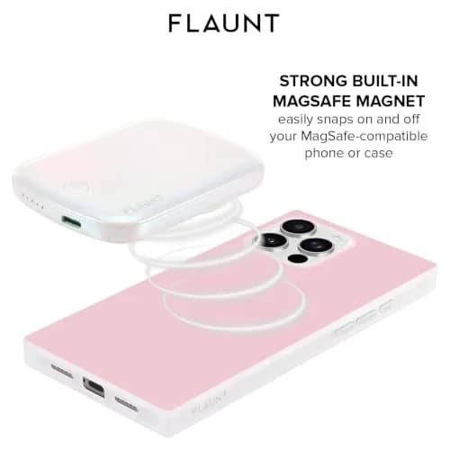FLAUNT 5000mAh Wireless Battery Pack with USB-C Port - Iridescent Pearl | MagSafe Compatible, Slim & Stylish thumbnail 2