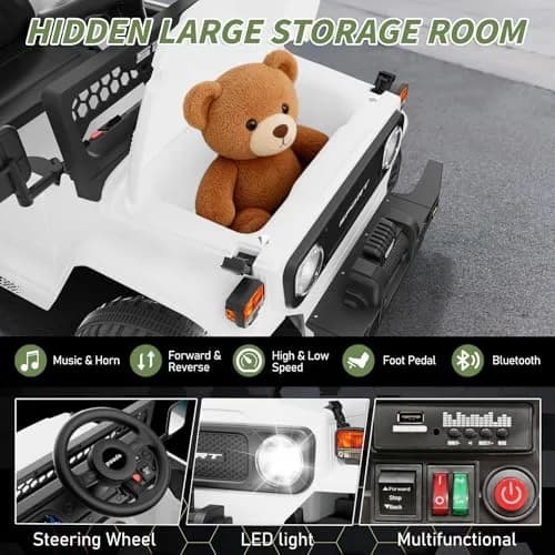 YunTopKids Kid Car 12V 7Ah Ride On Toy with Remote Control | White thumbnail 4
