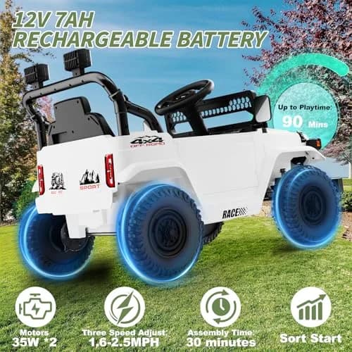 YunTopKids Kid Car 12V 7Ah Ride On Toy with Remote Control | White thumbnail 3