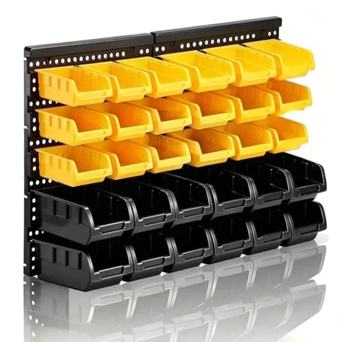 MULSAME Wall Mounted Storage Bins Parts Rack 25.2"*16.2" | Garage Organizer in 4 Colors thumbnail 1