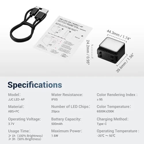 JJC Magnetic LED Light for Insta360 Ace Pro 2 | Waterproof, SOS Mode, Rechargeable, 20 LEDs, IPX5 thumbnail 8