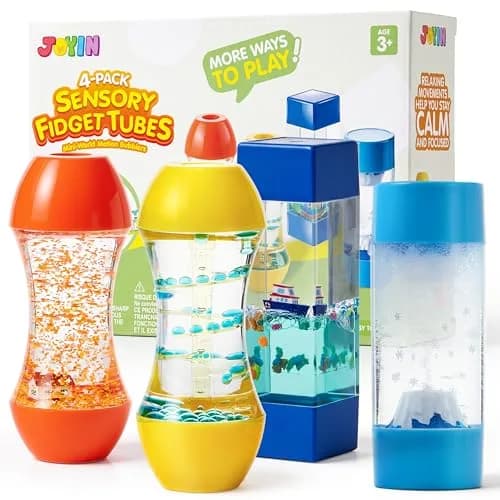 JOYIN 4-Pack Mini-World Fidget Tubes for Kids | Sensory & Stress Relief Toy for Autism (en_US, 4 pack, Plastic, Rectangular, 1.28kg) thumbnail 1