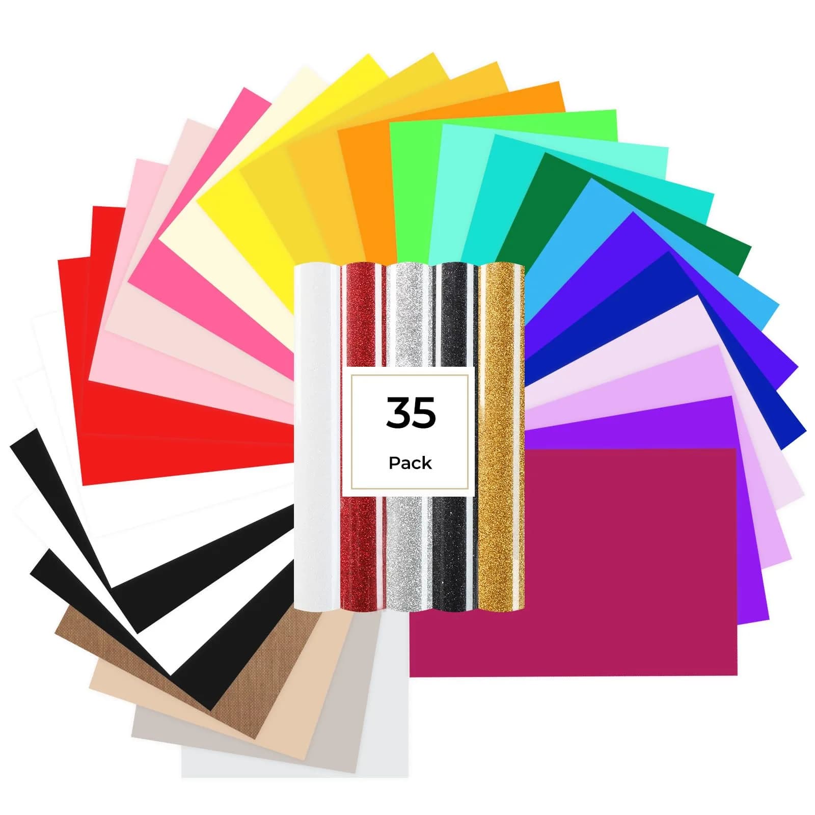HTVRONT Heat Transfer Vinyl 35 Pack | 29 Colors + 5 Glitter Sheets, 12" x 10" | Durable & Easy Weeding