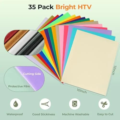 HTVRONT Heat Transfer Vinyl 35 Pack | 29 Colors + 5 Glitter Sheets, 12" x 10" | Durable & Easy Weeding thumbnail 5