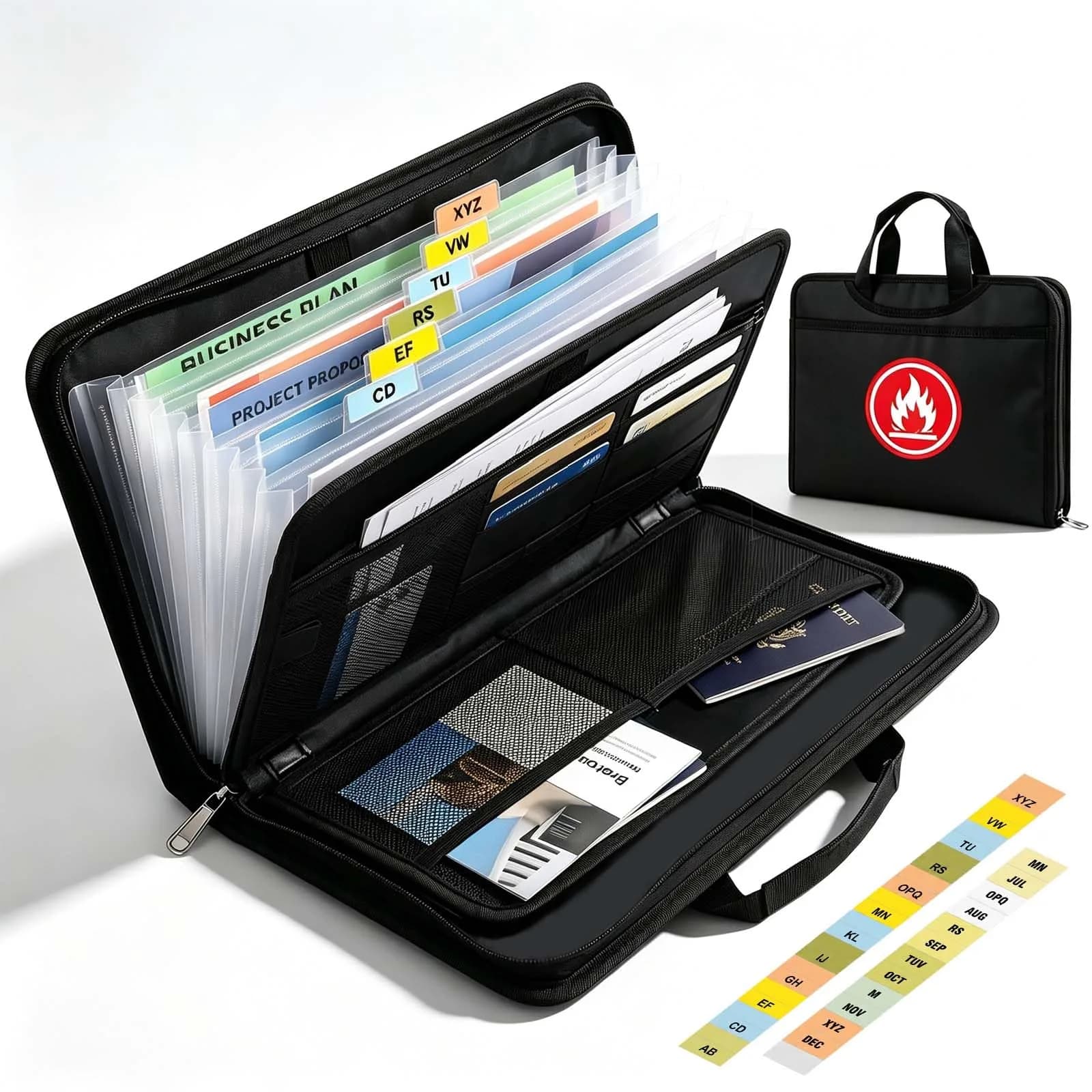 WRIYES Fireproof Accordion File Organizer Bag A4 13 Pockets Black | Fire-Resistant Document Storage — Black3