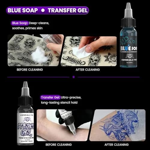 Wormhole Wireless Tattoo Gun Kit for Beginners with 1800mAh Battery & Blue Algae Cleanser (Red) thumbnail 7