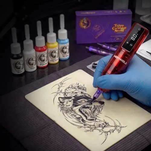 Wormhole Wireless Tattoo Gun Kit for Beginners with 1800mAh Battery & Blue Algae Cleanser (Red) thumbnail 8