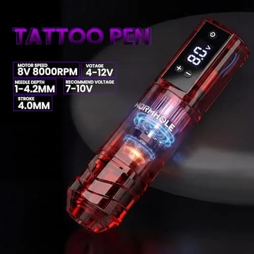 Wormhole Wireless Tattoo Gun Kit for Beginners with 1800mAh Battery & Blue Algae Cleanser (Red) thumbnail 2