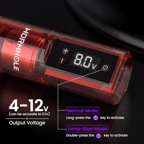 Wormhole Wireless Tattoo Gun Kit for Beginners with 1800mAh Battery & Blue Algae Cleanser (Red) thumbnail 3