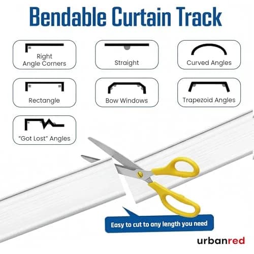 UrbanRed Flexible Ceiling Curtain Track Kit 2m (6.5 ft) White | Bendable PVC Room Divider Rail thumbnail 5