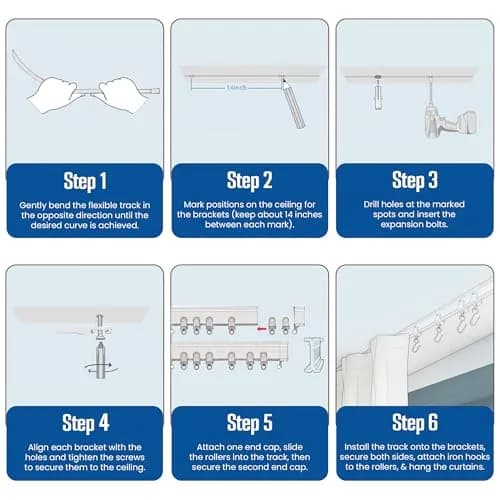 UrbanRed Flexible Ceiling Curtain Track Kit 2m (6.5 ft) White | Bendable PVC Room Divider Rail thumbnail 3