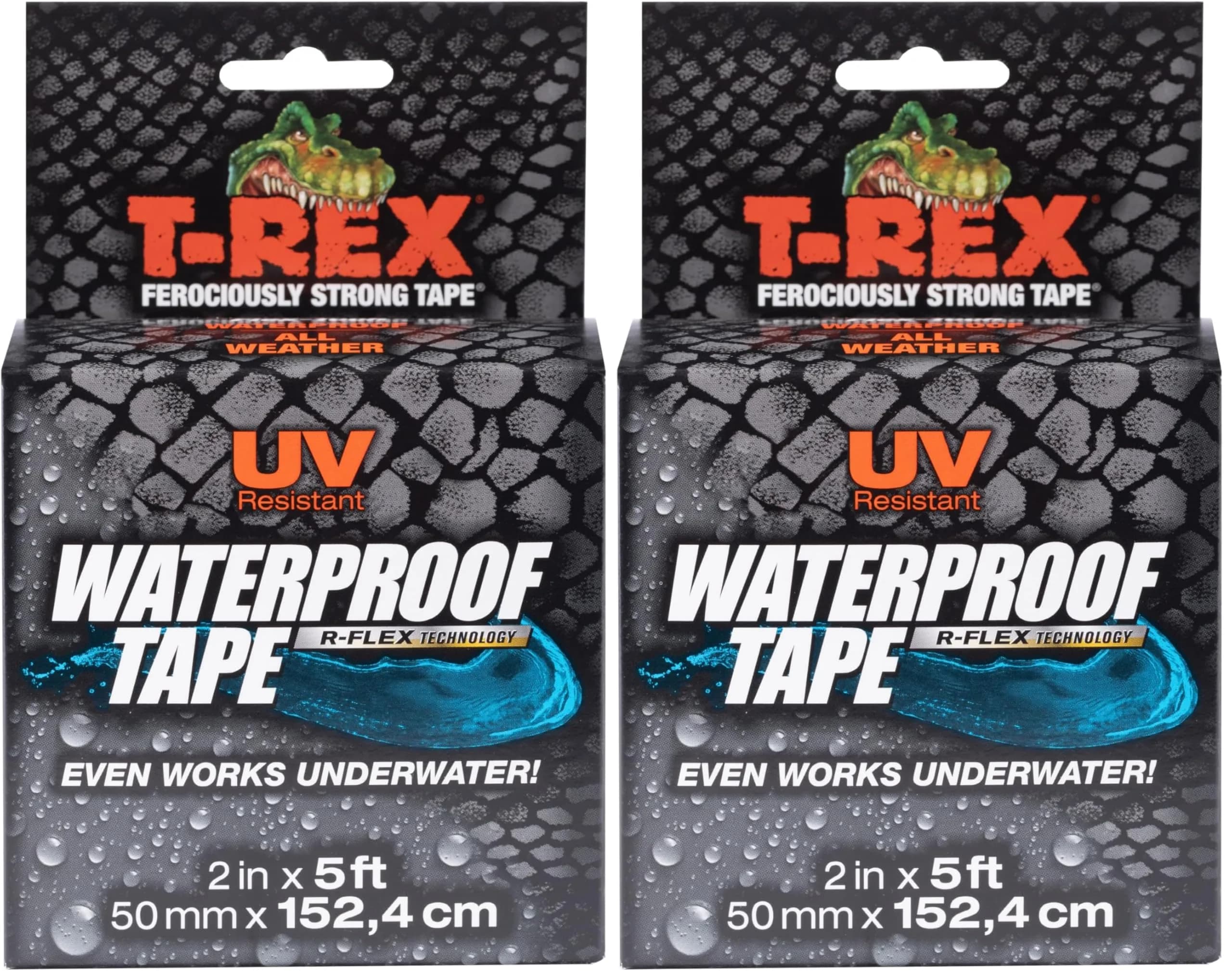 T-REX Heavy Duty Waterproof Repair Tape 2" x 5' (10 ft total) Black | Fixes Wet, Rough, Dirty Surfaces & Leaks — Black