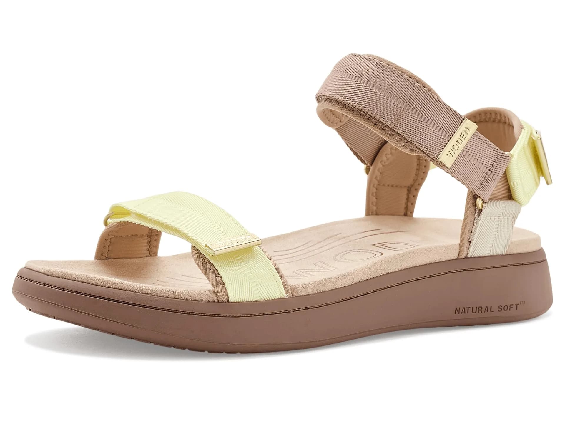 Woden Women's Line Sandals Taupe Multi 7.5 Medium | Recycled, Adjustable Velcro Straps, Flat Heel