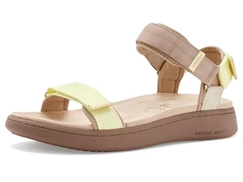 Woden Women's Line Sandals Taupe Multi 7.5 Medium | Recycled, Adjustable Velcro Straps, Flat Heel thumbnail 1