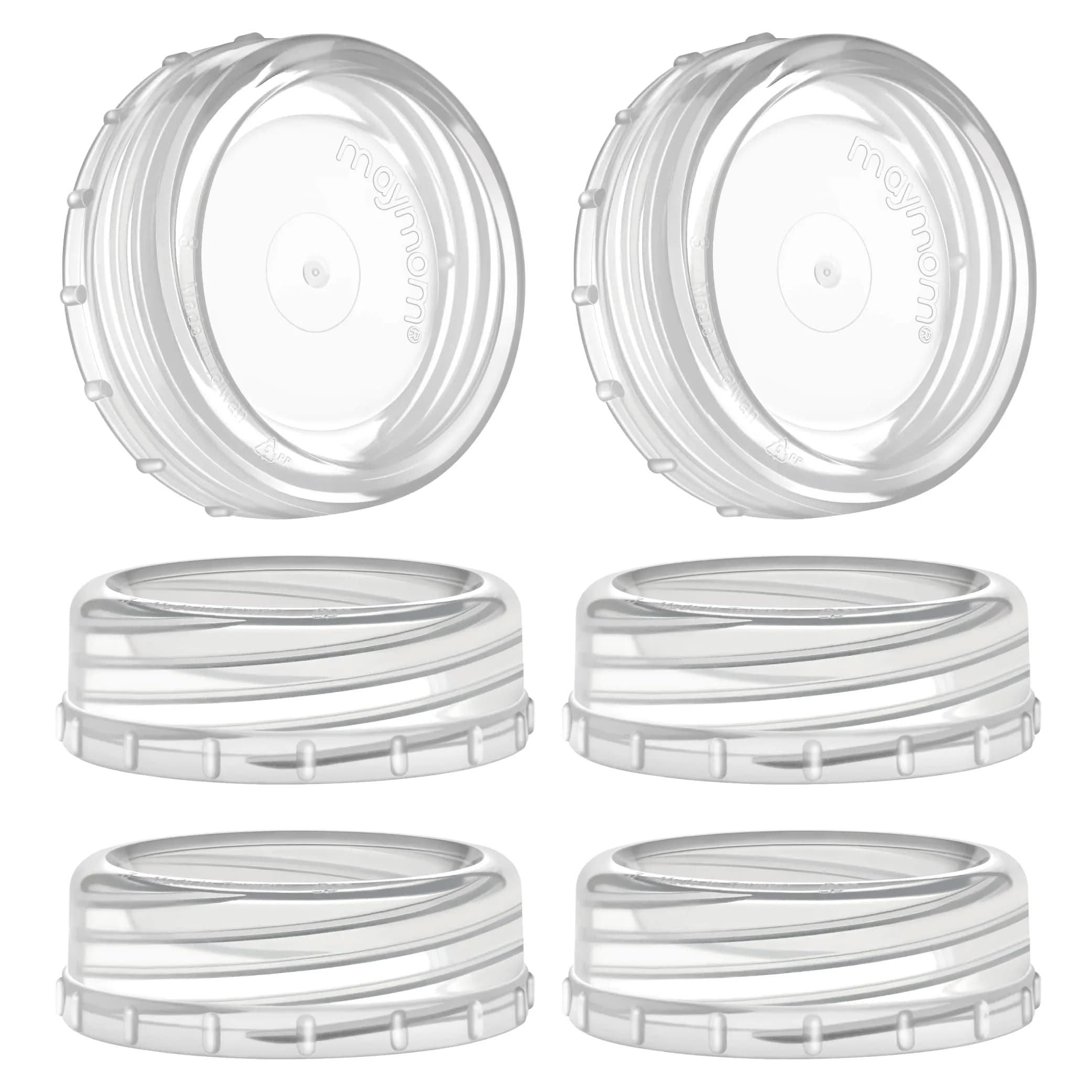 Maymom Travel Bottle Caps Compatible with Avent Bottles (6-Pack, Blue) | Replace Avent Natural Screw Ring & Sealing Disc — Transparent