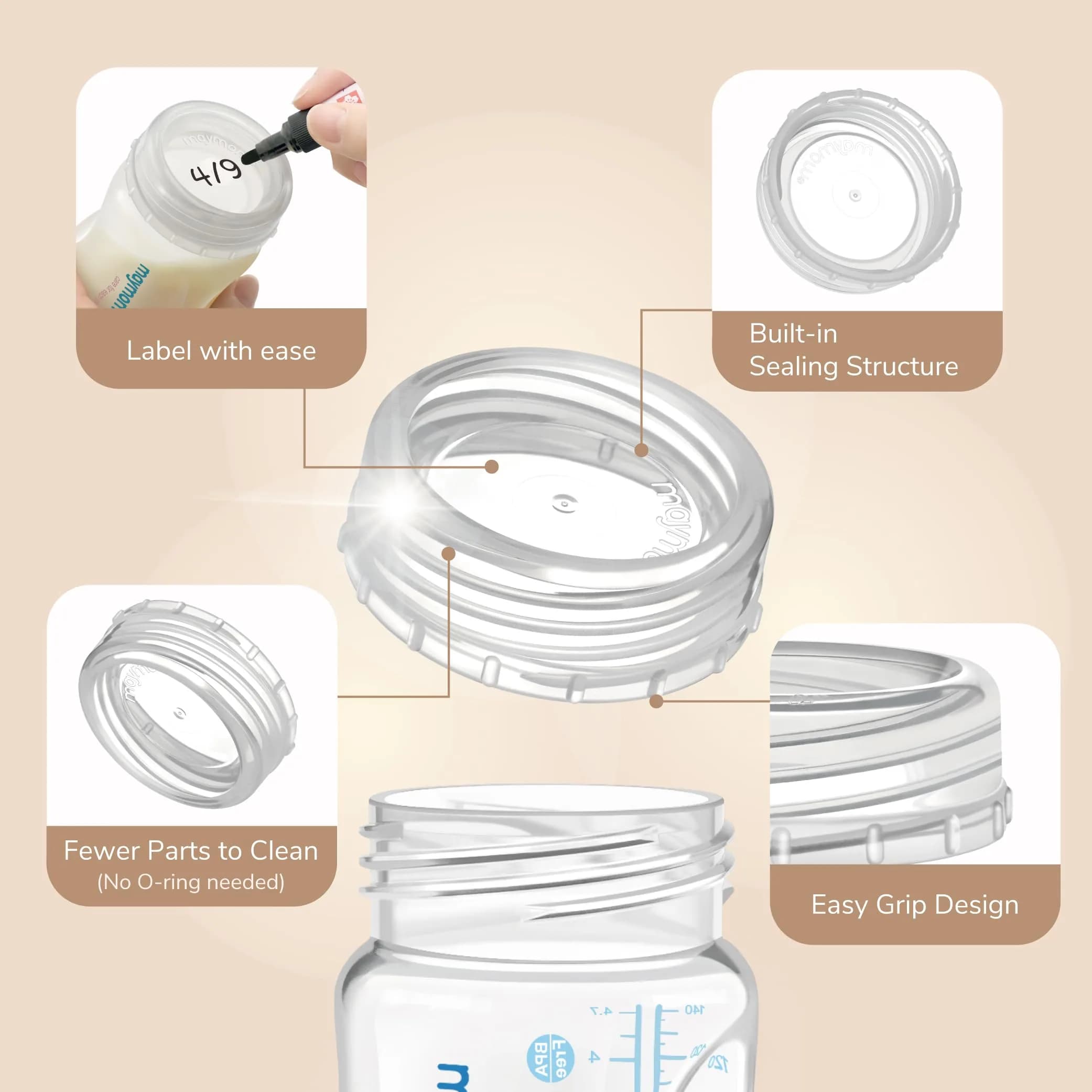 Maymom Travel Bottle Caps 6-Pack | Compatible with Philips Avent Natural & Anti-Colic Bottles (PP & Glass) and Selected Maymom Bottles (Transparent) - view 9