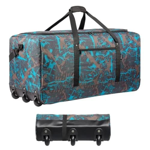 Finnhomy 120L Foldable Rolling Duffel Bag with 3 Wheels | Large Capacity Travel Duffel (Graffiti-blue, 32.3in) thumbnail 1