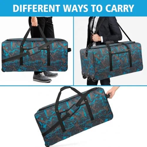 Finnhomy 120L Foldable Rolling Duffel Bag with 3 Wheels | Large Capacity Travel Duffel (Graffiti-blue, 32.3in) thumbnail 5