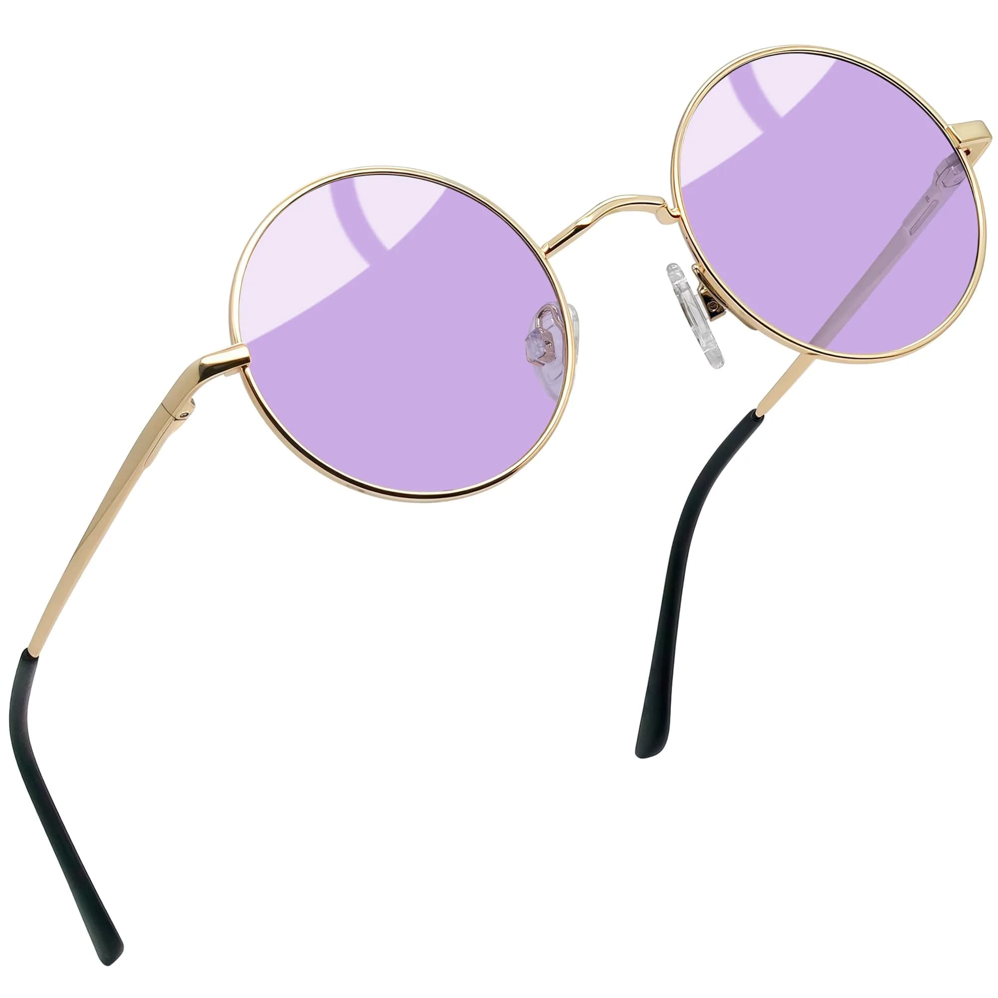 Joopin Gold Tinted Purple Small Round Metal Sunglasses with UV400 Protection - main product image