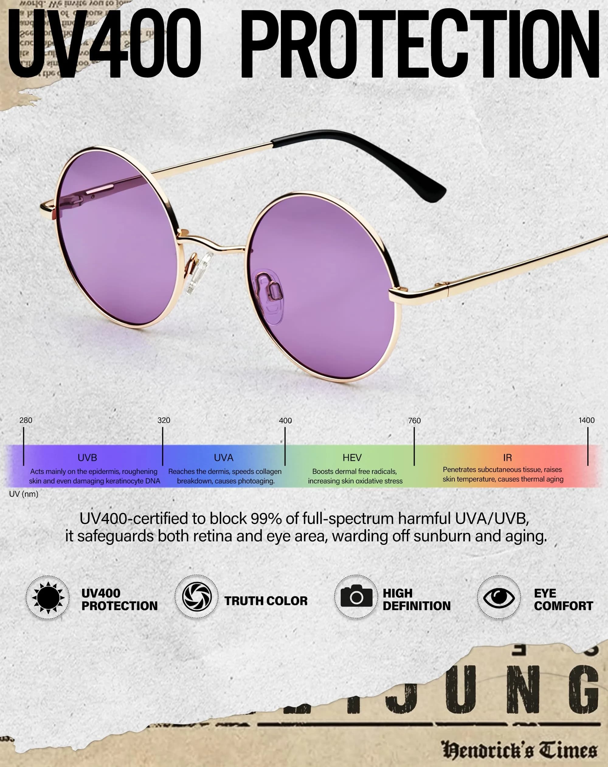 Joopin Gold Tinted Purple Small Round Metal Sunglasses with UV400 Protection - view 3