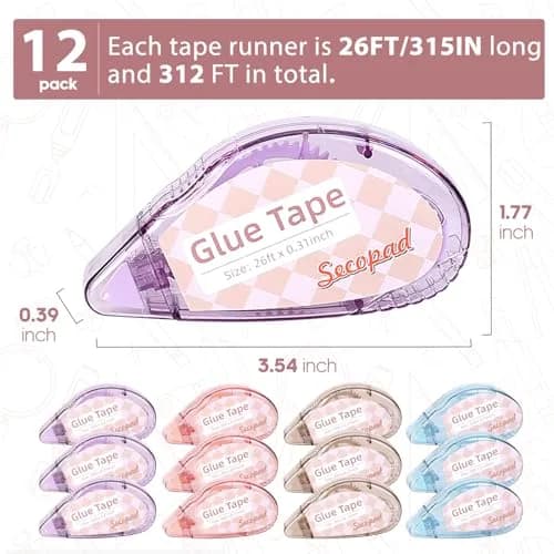 Secopad Double Sided Tape Roller 12 Pack | 0.3in x 26ft Each, Clear Light-Colored Shell thumbnail 2