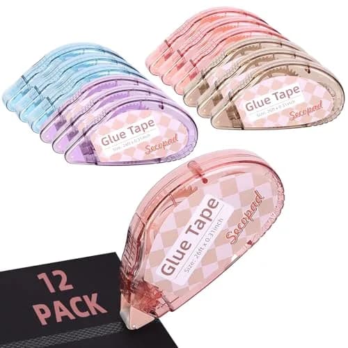 Secopad Double Sided Tape Roller 12 Pack | 0.3in x 26ft Each, Clear Light-Colored Shell - main product image