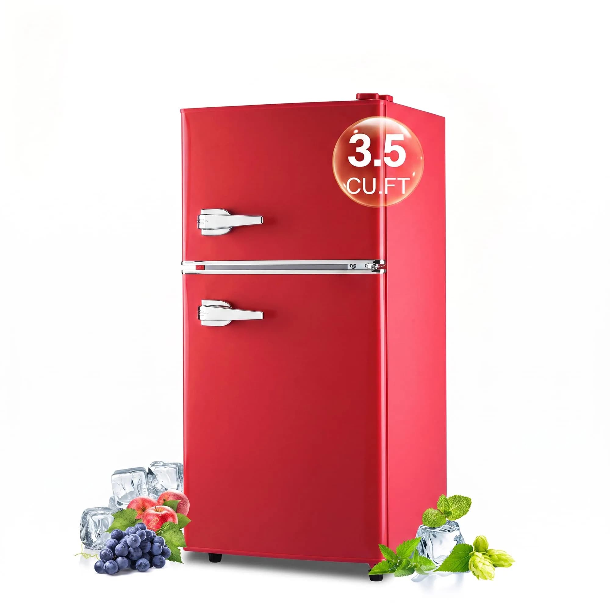 BINMIT Retro Mini Fridge with Freezer 3.5 Cu. Ft | Vintage Style, Compact Dual Door, Adjustable Thermostat, Quiet Operation, Red