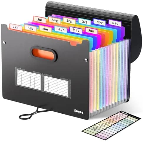Sooez Accordion File Organizer 13-Pocket Letter Size | Durable Matte Black Expanding File Folder thumbnail 1