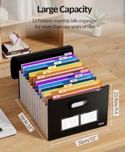 Sooez Accordion File Organizer 13-Pocket Letter Size | Durable Matte Black Expanding File Folder thumbnail 3