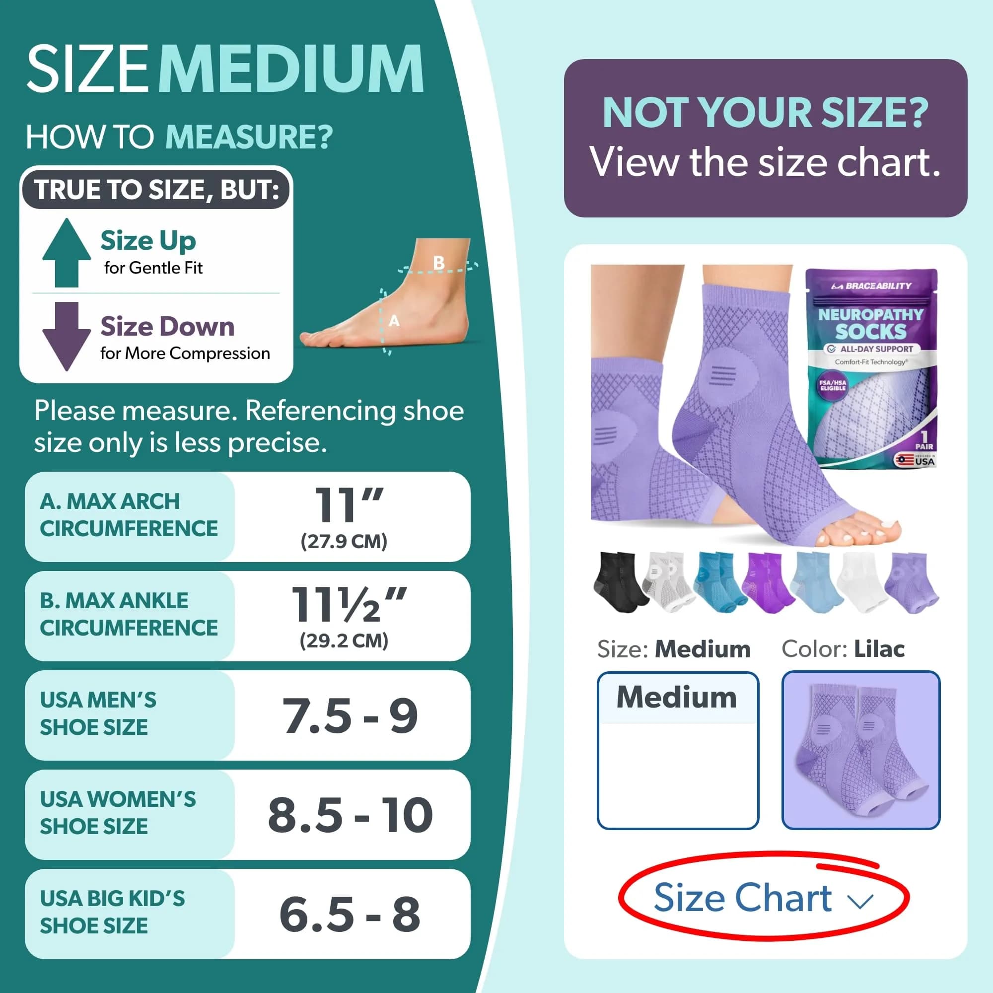 BraceAbility Neuropathy Socks (Pair) - Peripheral Neuritis Compression Diabetic Toeless Foot Sleeves for Nerve Damage Pain in Feet, Ankle Gout, Plantar Fasciitis Relief Brace for Men and Women (Lilac - Standard - 1 Pair, Medium) - view 2