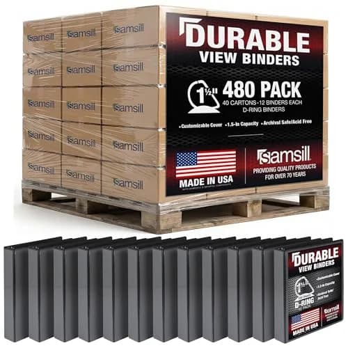 Samsill 1.5 Inch Black D-Ring Binder (480-Pack) | Made in USA, 100% Recycled Chipboard, Pallet of 480 Binders thumbnail 1