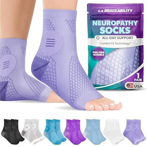 BraceAbility Neuropathy Socks - Lilac, Large, 1 Pair | FDA Approved Medical Compression for Nerve Pain thumbnail 1