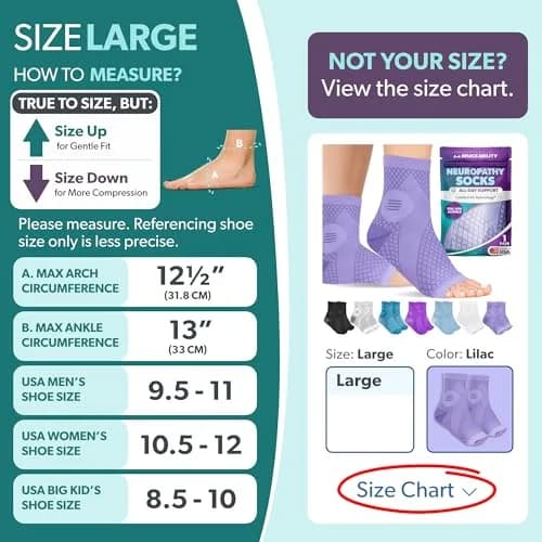 BraceAbility Neuropathy Socks - Lilac, Large, 1 Pair | FDA Approved Medical Compression for Nerve Pain thumbnail 2