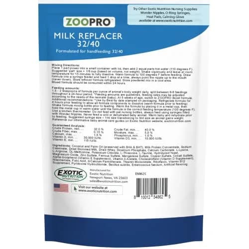 Exotic Nutrition ZooPro Milk Replacer 32/40 Formula for Baby Squirrels 449g (1 lb) | USA-Imported, Nutrient-Rich Formula thumbnail 8