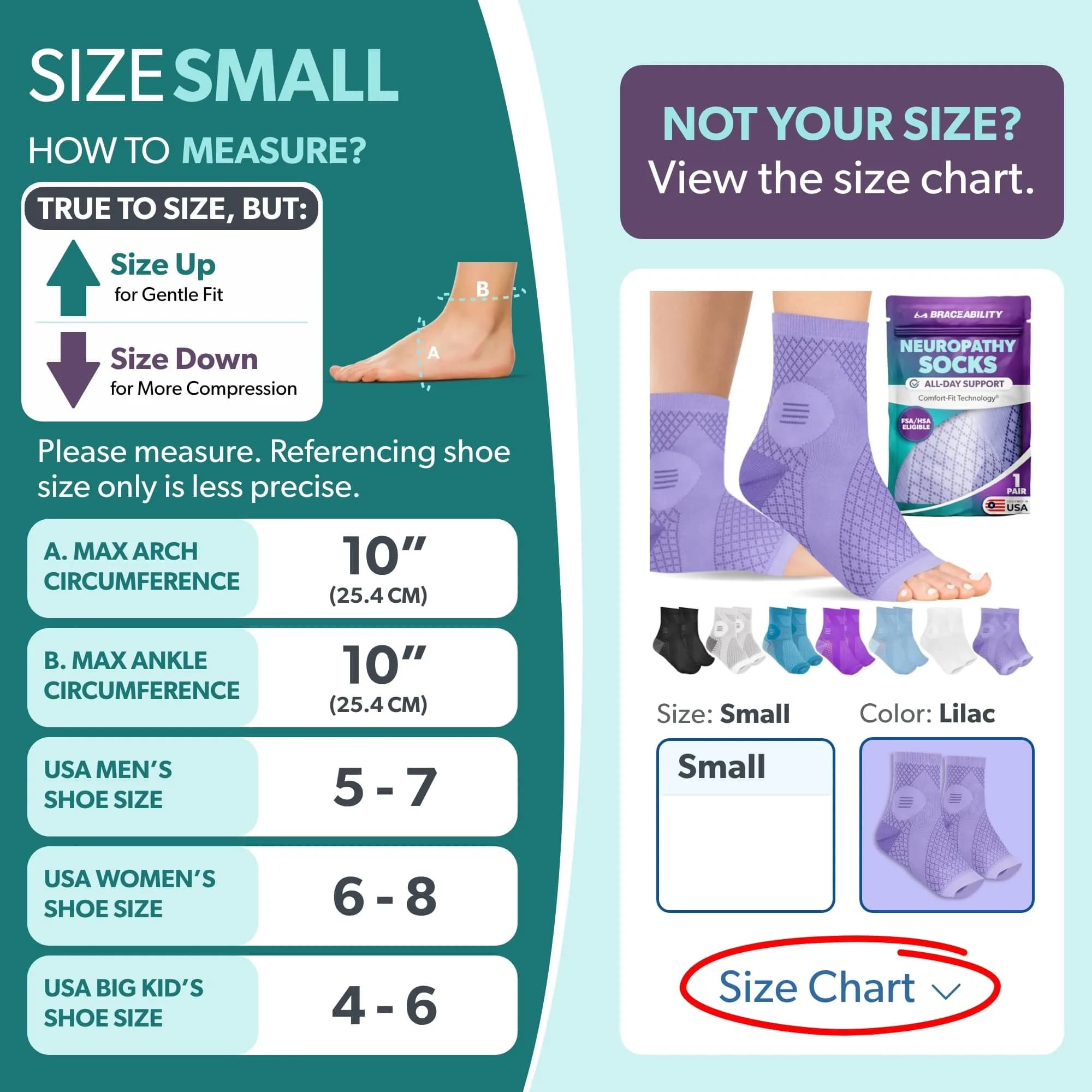 BraceAbility Neuropathy Socks - Lilac, Small | FDA Approved Medical Compression for Nerve Pain - view 2